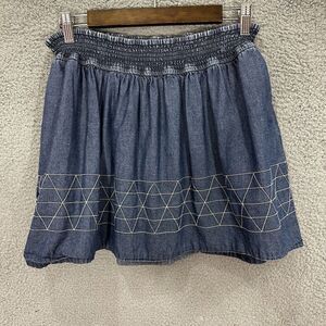 BCBGeneration Bubble Mini Skirt‎ Womens Large Blue Chambray Embroidered Boho Y2K